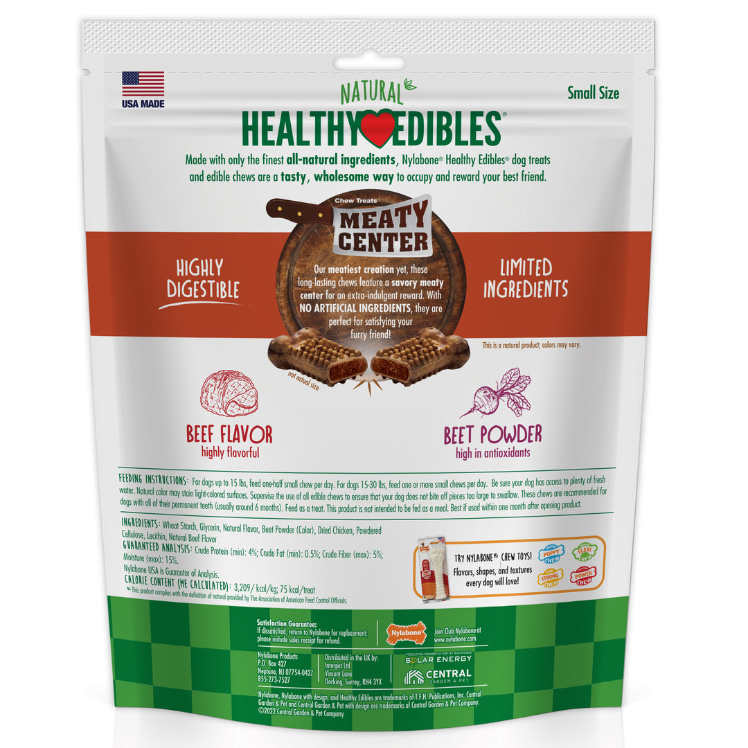Nylabone Healthy Edibles Meaty Center All-Natural Long Lasting Chew Treats Beef Small (12 Count)