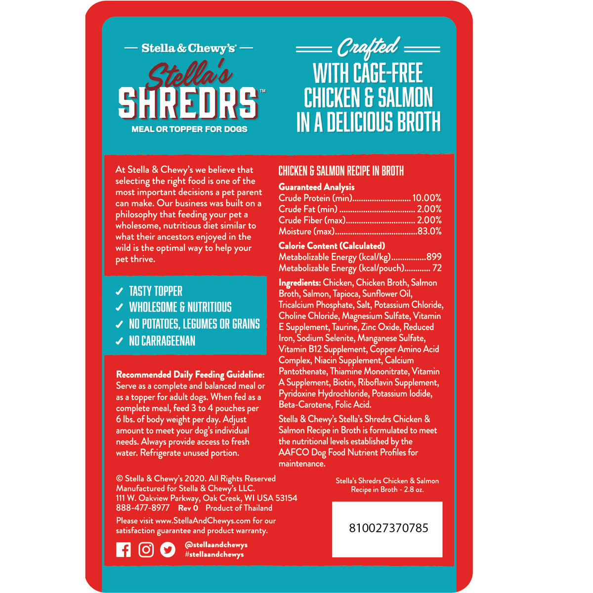 Stella's Shredders Chicken & Salmon in Broth - 2.8 oz