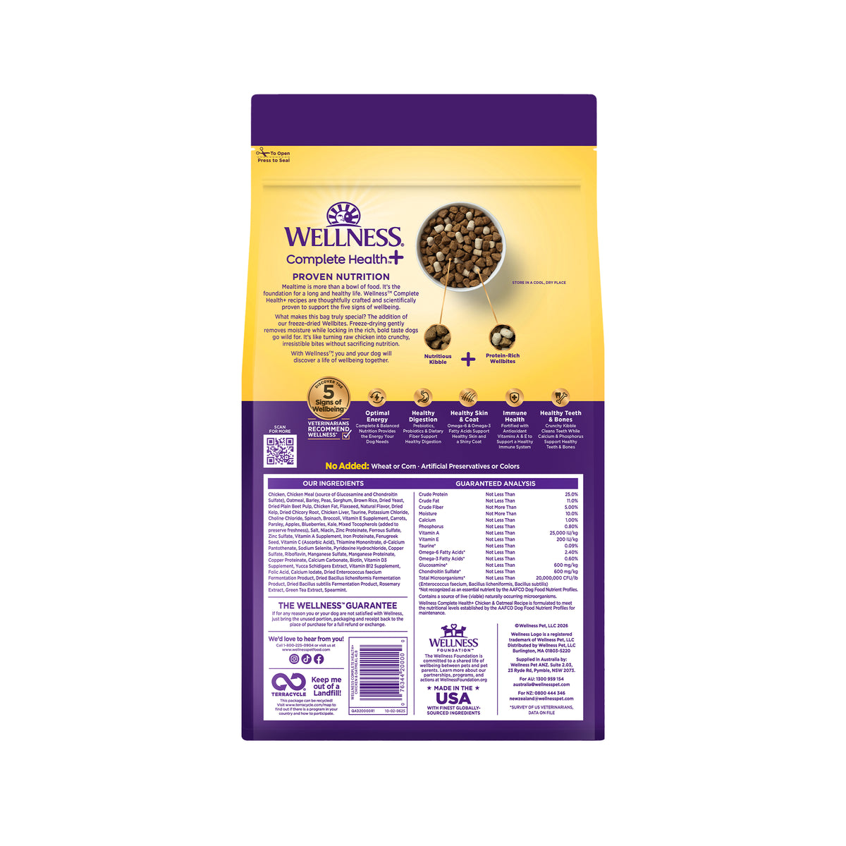Wellness Complete Health+ Dry Dog Food, Adult Chicken & Oatmeal Recipe with Freeze-Dried Wellbites (4 Pound Bag)