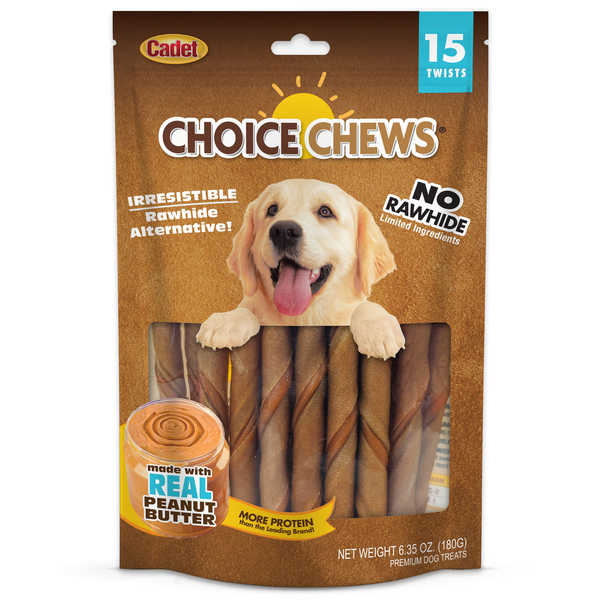 Cadet Choice Chews No Rawhide Dog Chew Twists Peanut Butter 6.35 Ounce (15 Count)