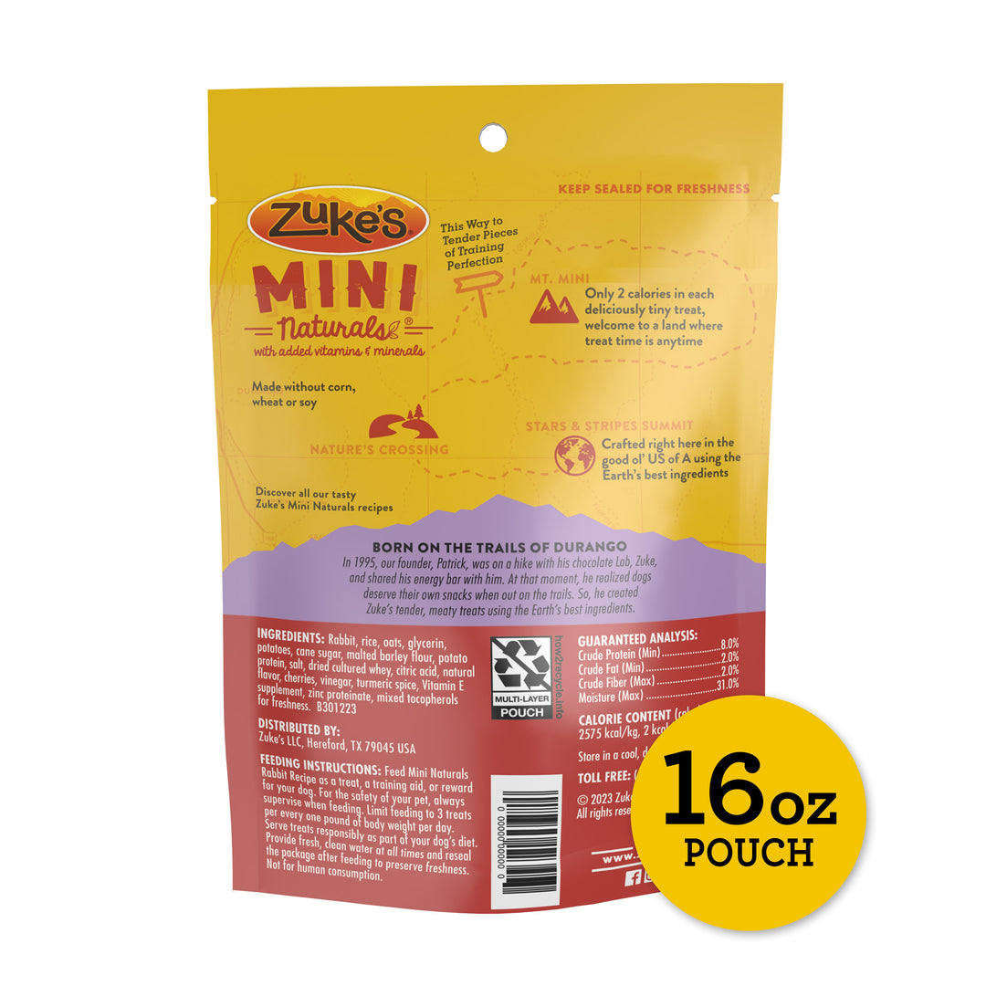 Zukes Mini Naturals Rabbit Dog Treats 16 oz back