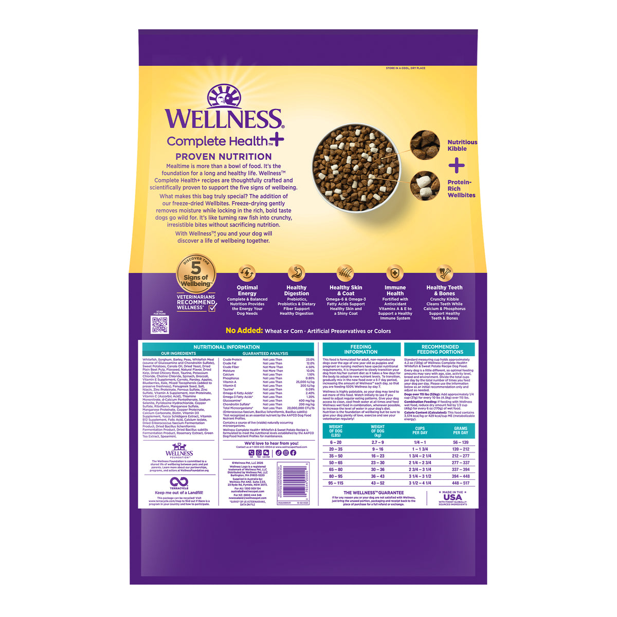 Wellness Complete Health+ Dry Dog Food, Adult Whitefish & Sweet Potato Recipe with Freeze-Dried Wellbites (20 Pound Bag)