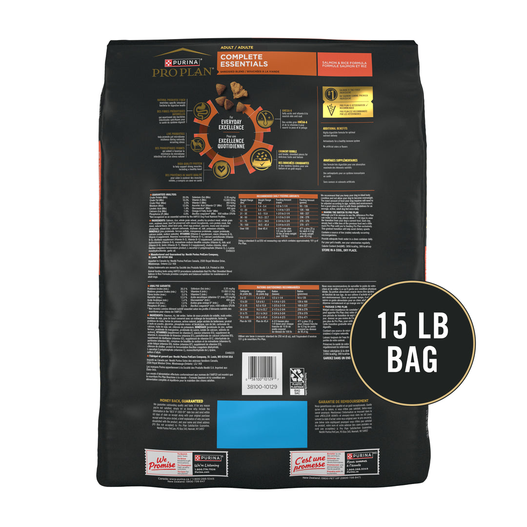Pro Plan Complete Essentials Shredded Blend Salmon Rice Dog 15 lb back