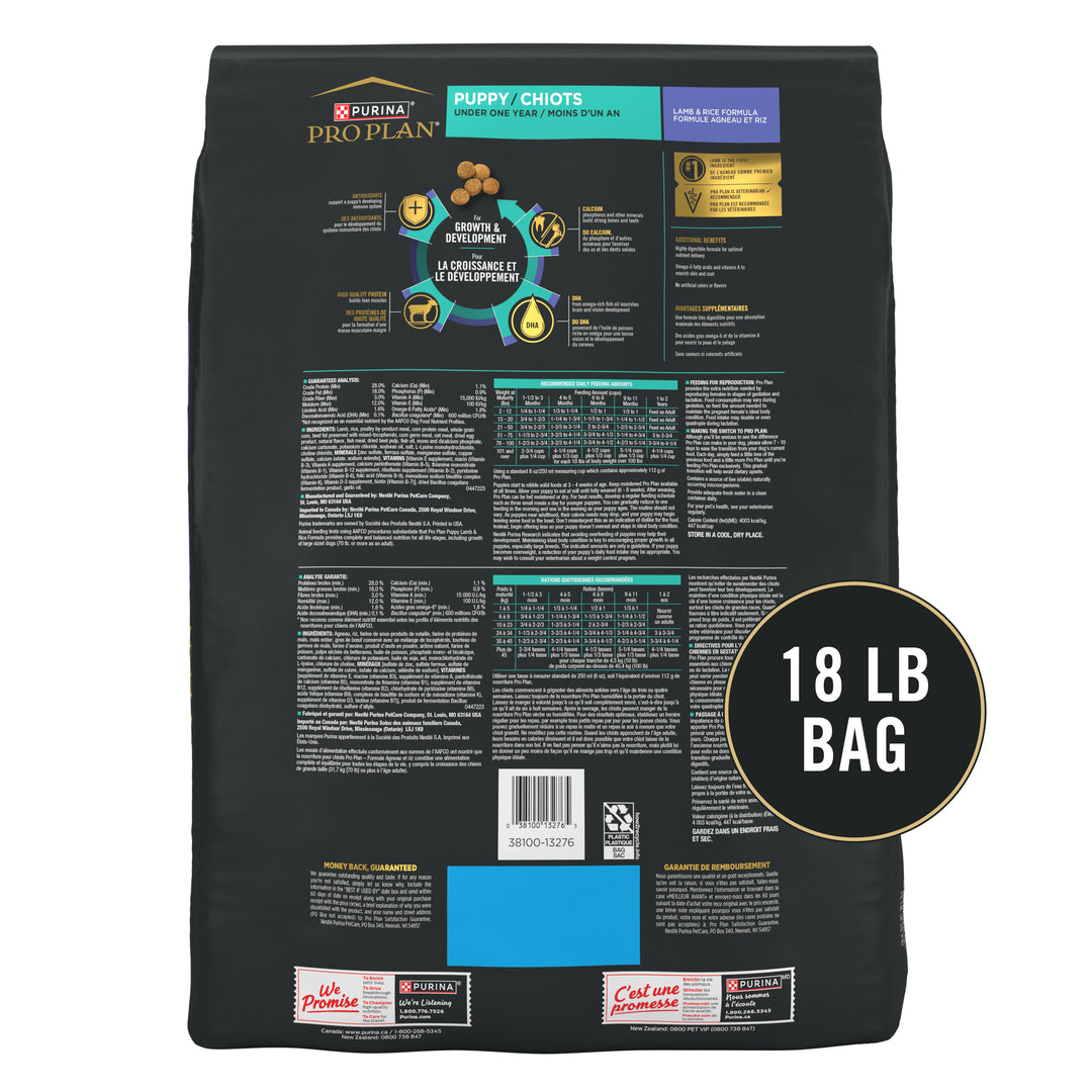 Pro Plan Puppy Lamb and Rice 18 lb back