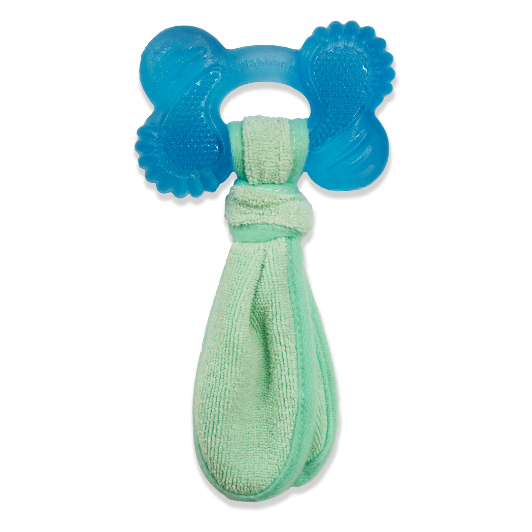 Nylabone Puppy Chew 2-in-1 Teething Freezer Bone Cloth Chew Toy Peanut Butter Blue Small (1 Count)