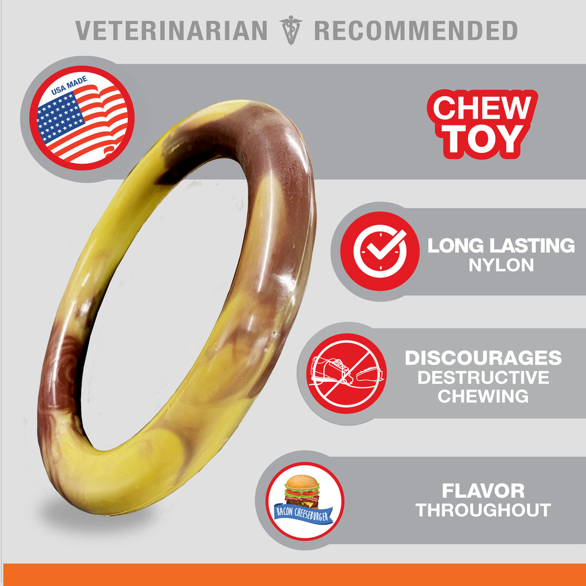 Nylabone Power Chew Flavor Frenzy Ring Dog Chew Toy Bacon Cheeseburger Large (1 Count)