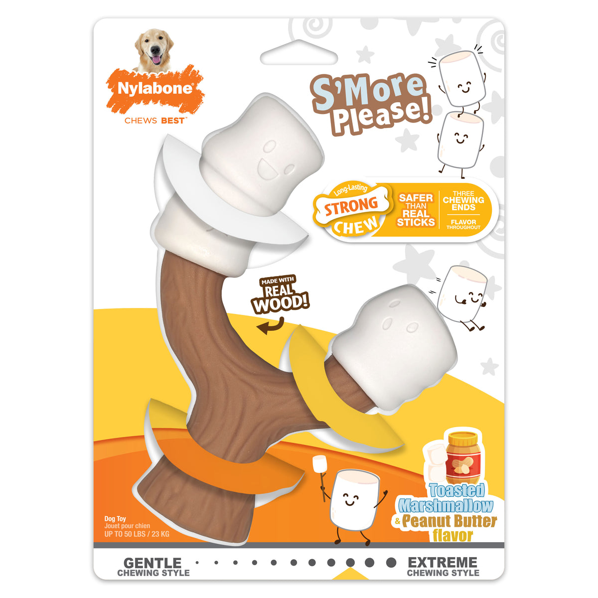 Nylabone Strong Chew Marshmallow Stick Dog Chew Toy Marshmallow & Peanut Butter Large (1 Count)