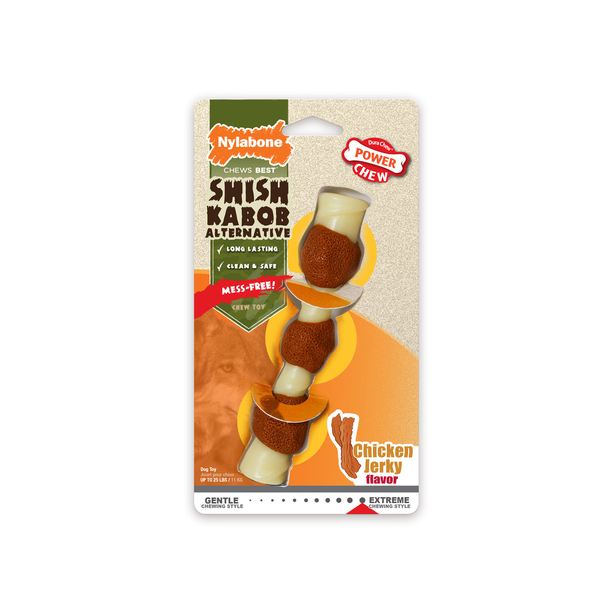 Nylabone Power Chew Shish Kabob Alternative Nylon Chew Toy Chicken Jerky Small/Regular - Up to 25 Ibs. (1 Count)