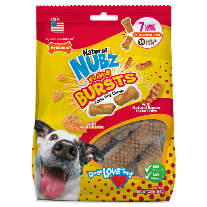 Nylabone Nubz Flavor Bursts Dog Chew Treats Bacon &amp; Cheese Large (7 Count)