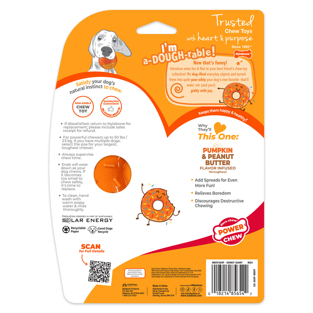 Nylabone Power Chew Donut Dog Chew Toy 70th Birthday Orange Pumpkin &amp; Peanut Butter Large (1 Count)
