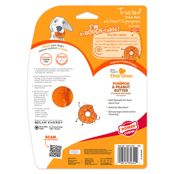 Nylabone Power Chew Donut Dog Chew Toy 70th Birthday Orange Pumpkin &amp; Peanut Butter Large (1 Count)
