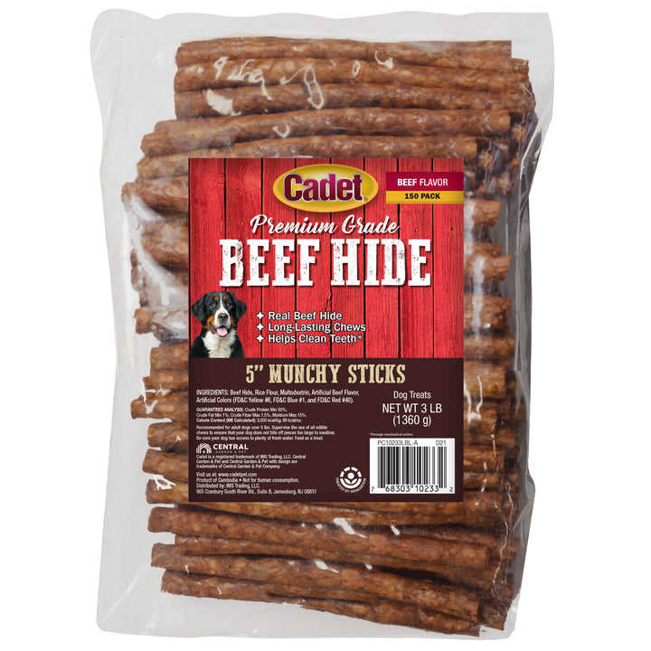 Cadet Munchy Beef Hide Sticks for Dogs 5 Inch (150 Count)