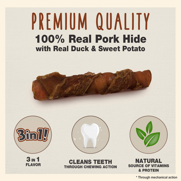 Cadet Gourmet Triple Chews Pork Hide Twists Duck &amp; Sweet Potato (6 Count)