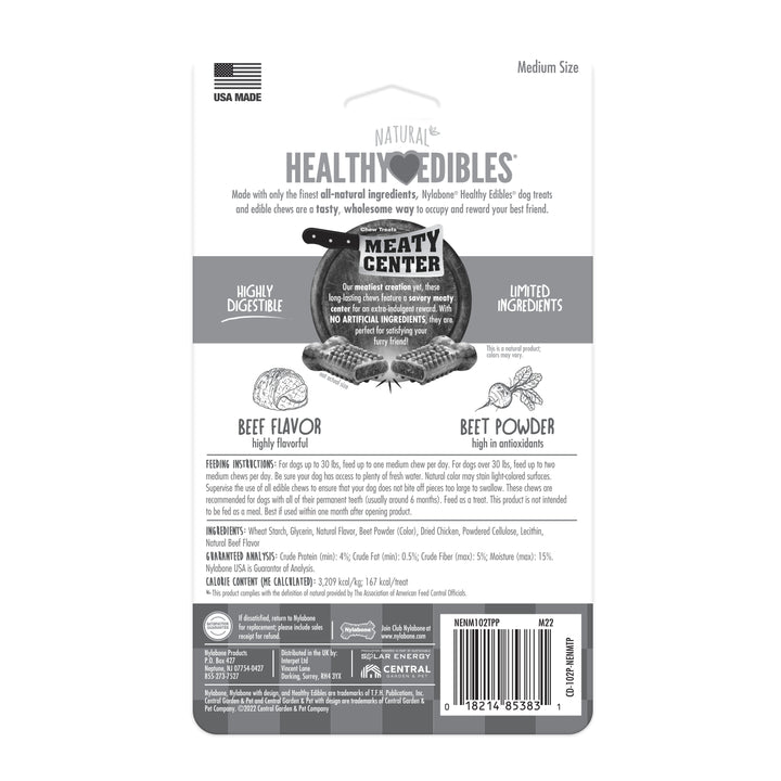 Nylabone Healthy Edibles Meaty Center All-Natural Long Lasting Chew Treats Beef Medium (2 Count)