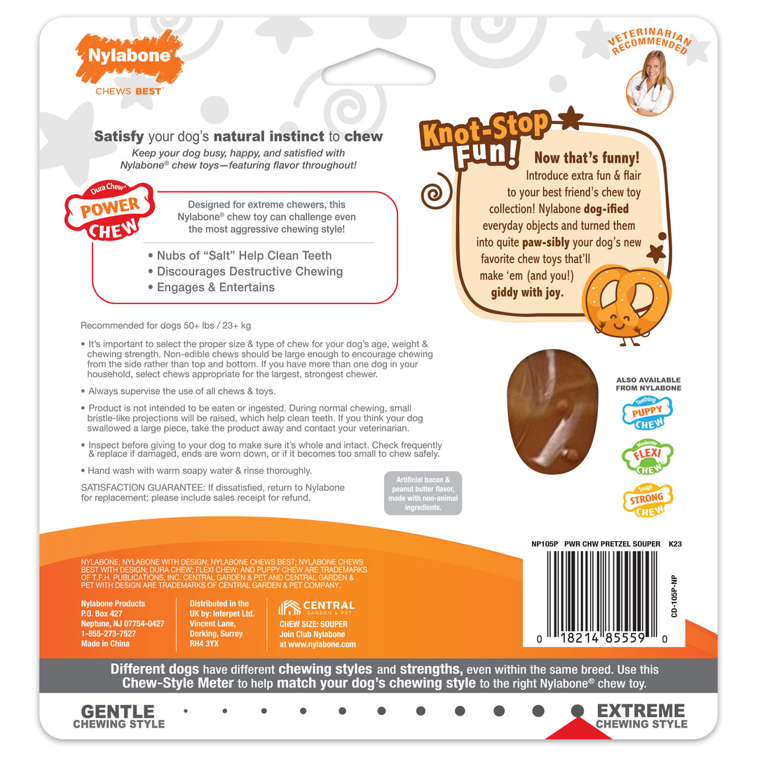 Nylabone Power Chew Pretzel Dog Chew Toy Bacon &amp; Peanut Butter X-Large (1 Count)