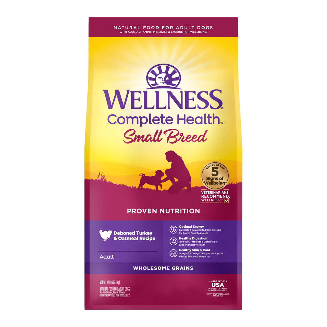 Wellness Complete Health Dry Dog Food, Small Breed, Wholesome Grains, Natural, Turkey &amp; Oatmeal Recipe, (12-Pound Bag)