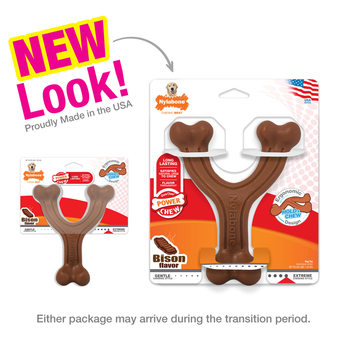 Nylabone Power Chew Ergonomic Hold & Chew Wishbone Dog Chew Toy Bison Large (1 Count)