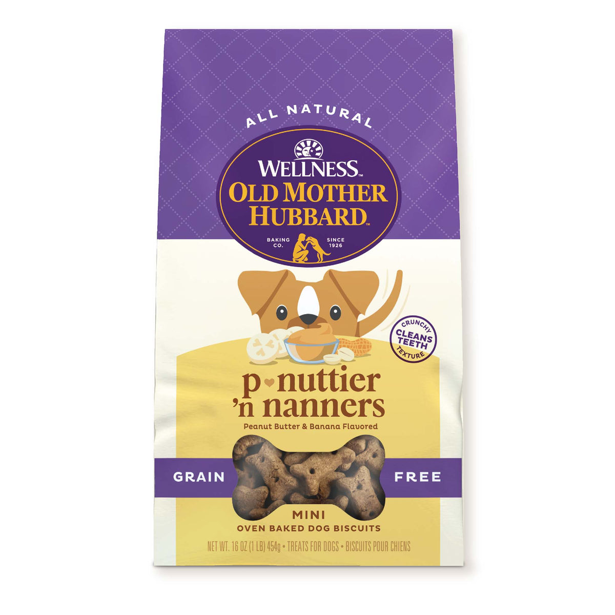 Wellness Old Mother Hubbard P-Nuttier 'N Nanners Dog Biscuits, Natural, Training Treats, Peanut Butter & Banana Flavor, Mini Size, (16 Ounce Bag)
