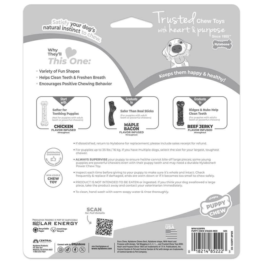 Nylabone Puppy Chew Stages Chew Toy Pack Chicken, Bacon, &amp; Beef Jerky Medium (3 Count)