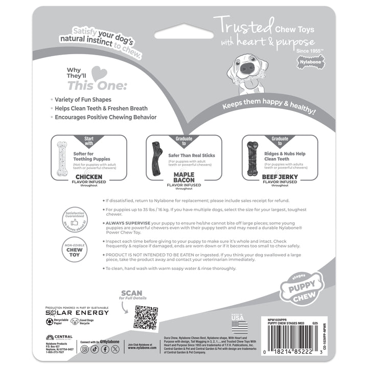 Nylabone Puppy Chew Stages Chew Toy Pack Chicken, Bacon, &amp; Beef Jerky Medium (3 Count)