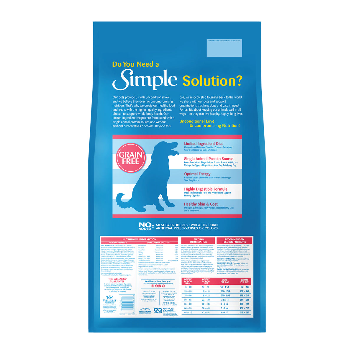 Wellness Simple Limited Ingredient Dry Dog Food for Sensitive Stomachs, Supports Skin & Coat, Grain-Free, Natural, Salmon & Potato Recipe, (24-Pound Bag)