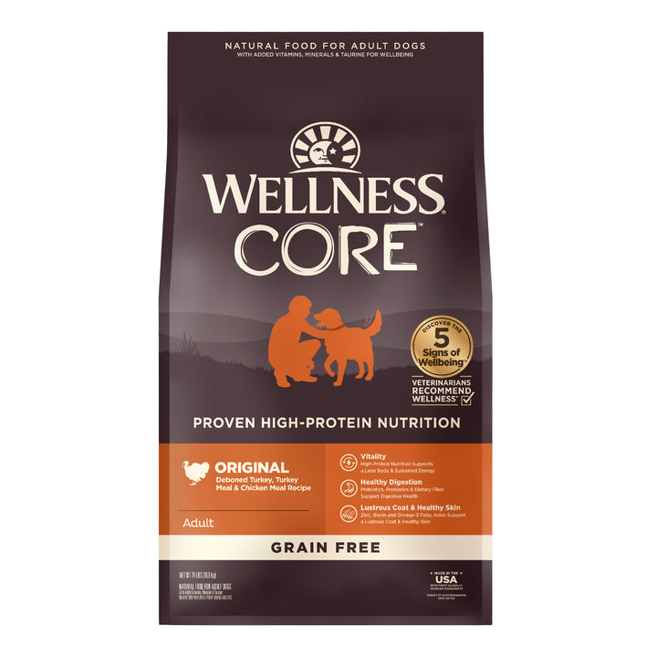 Wellness CORE Dry Dog Food, Grain-Free, High Protein, Natural, Original Deboned Turkey, Turkey Meal &amp; Chicken Meal Recipe, 24-Pound Bag