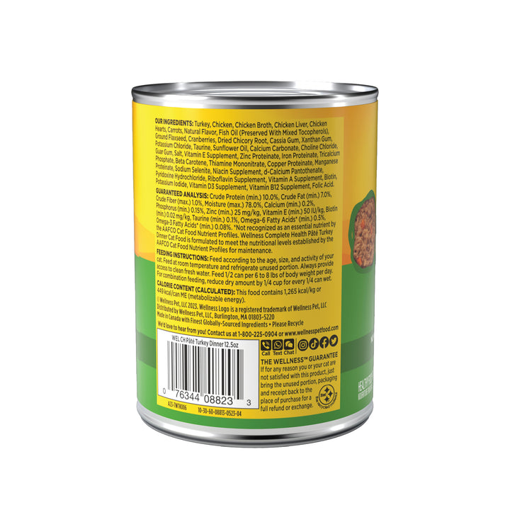 Wellness Complete Health Pate Adult Wet Cat Food, Natural, Protein-Rich, Grain Free, 12.5 Ounce, 12 Pack, (Turkey)