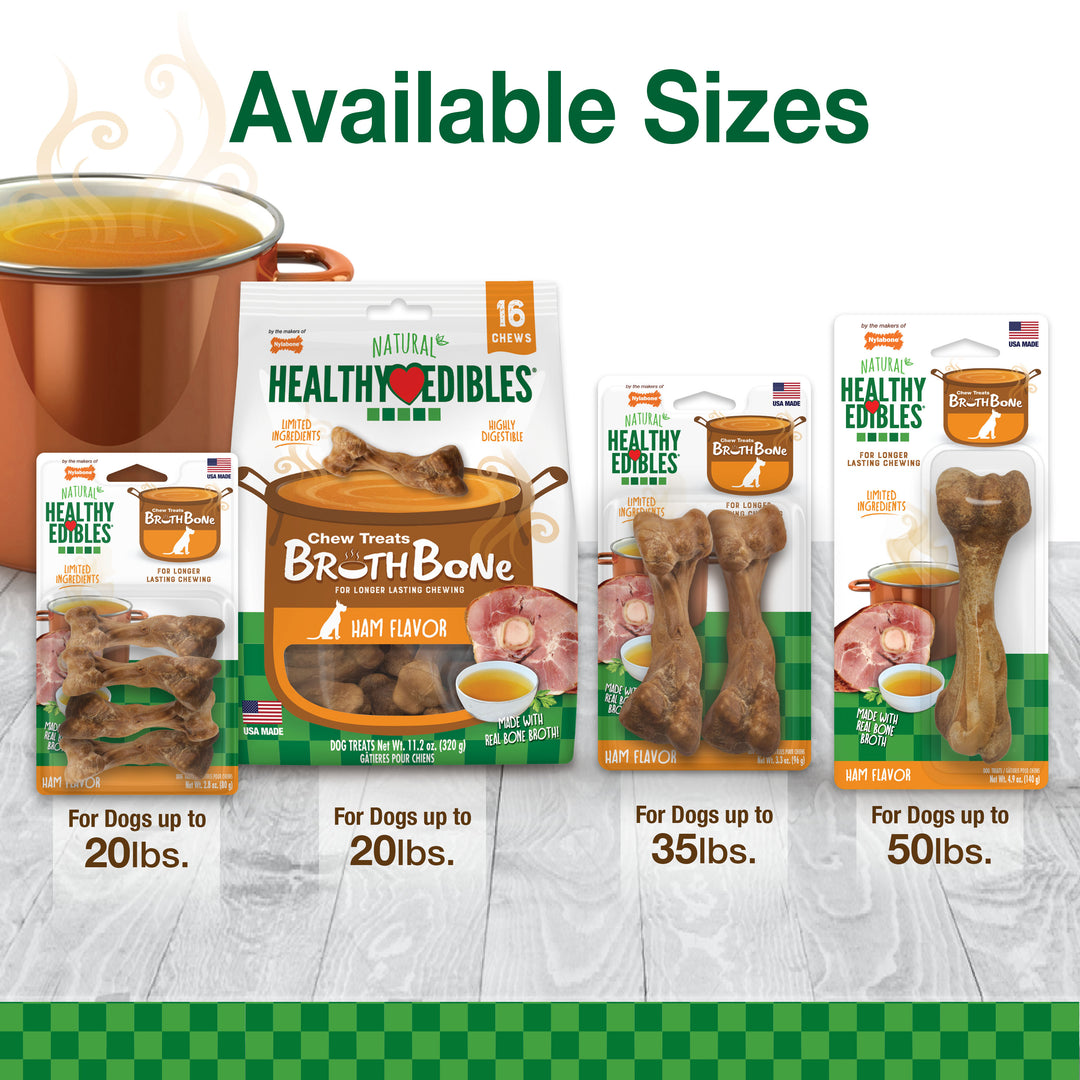 Nylabone Healthy Edibles Broth Bone All-Natural Long Lasting Chew Treats Ham Small (16 Count)