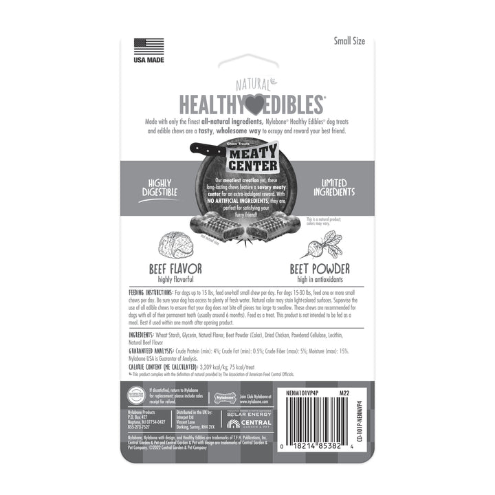 Nylabone Healthy Edibles Meaty Center All-Natural Long Lasting Chew Treats Beef Small (4 Count)