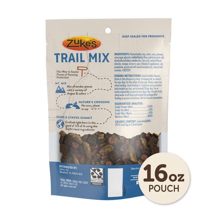 Zukes Trail Mix Peanut Butter and Oat Dog Treats 16 oz back