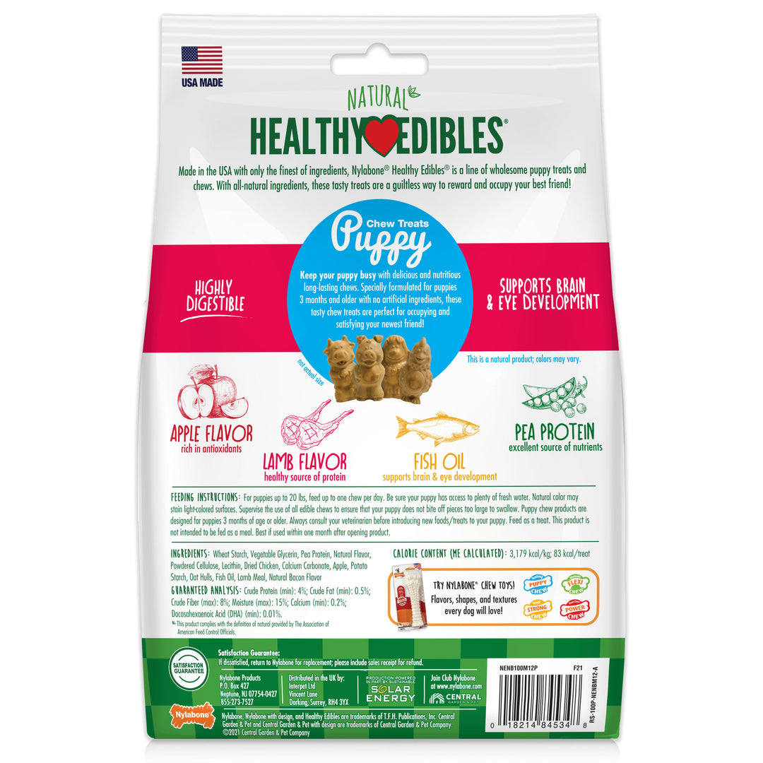 Nylabone Healthy Edibles All-Natural Long Lasting Puppy Chew Treats Lamb &amp; Apple Small (12 Count)