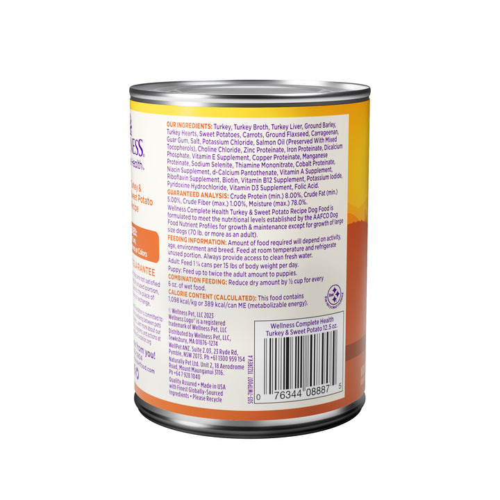 Wellness Complete Health Natural Wet Canned Dog Food Turkey &amp; Sweet Potato, 12.5-Ounce Can (Pack of 12)