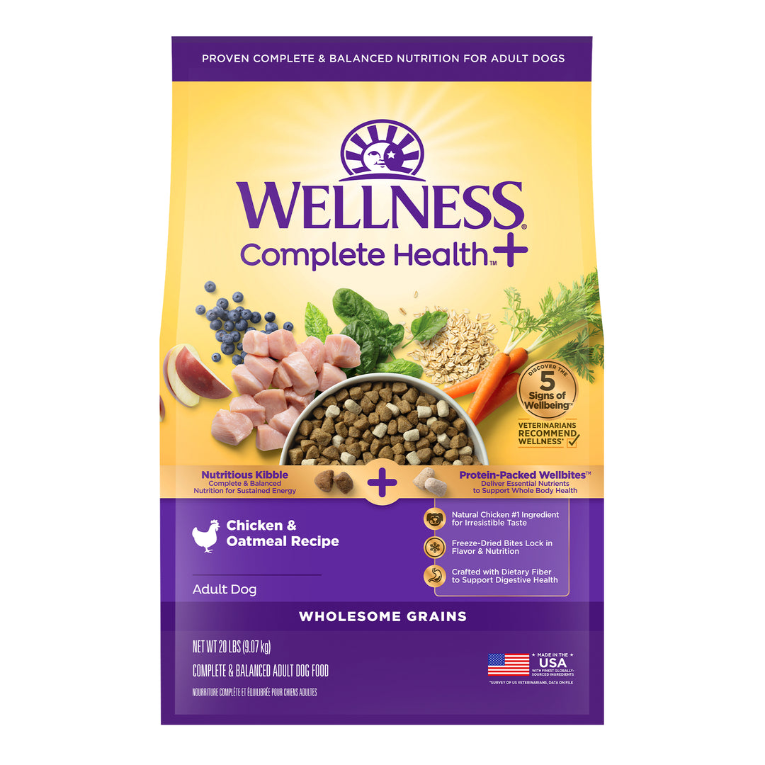 Wellness Complete Health+ Dry Dog Food, Adult Chicken &amp; Oatmeal Recipe with Freeze-Dried Wellbites (20 Pound Bag)