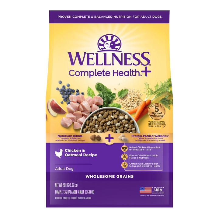Wellness Complete Health+ Dry Dog Food, Adult Chicken &amp; Oatmeal Recipe with Freeze-Dried Wellbites (20 Pound Bag)