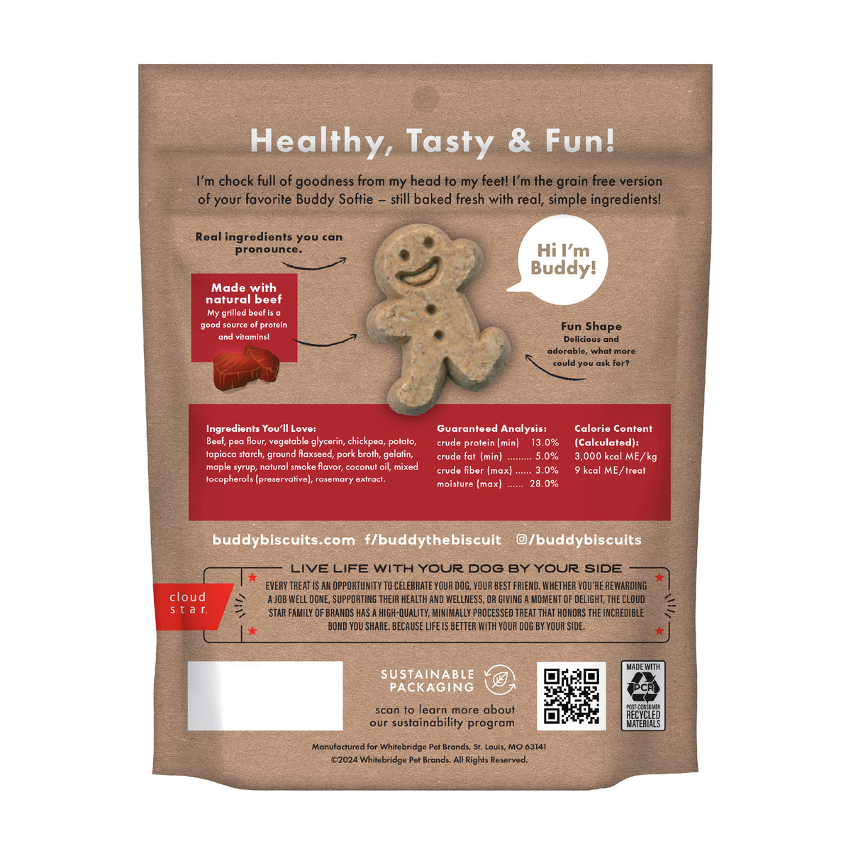 Buddy Biscuits GF soft and chewy Grilled Beef 5oz - back