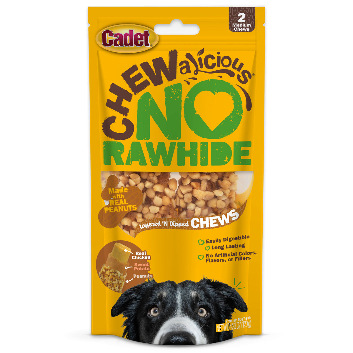 Cadet Chewalicious Layered 'N Dipped Rawhide-Free Natural Crunchy Chews Peanut (2 Count)