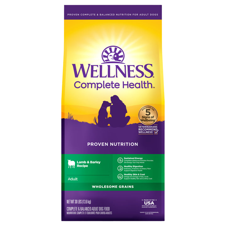 Wellness Complete Health Dry Dog Food, Wholesome Grains, Natural, Lamb &amp; Barley Recipe, (30-Pound Bag)