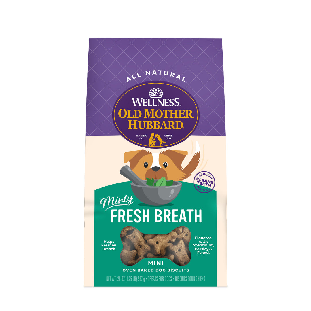Wellness Old Mother Hubbard Minty Fresh Breath Dog Biscuits, Natural, Training Treats, Spearmint, Parsley, Oats, &amp; Chicken Flavor, Mini Size, (20 Ounce Bag)