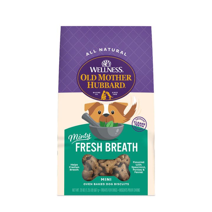 Wellness Old Mother Hubbard Minty Fresh Breath Dog Biscuits, Natural, Training Treats, Spearmint, Parsley, Oats, &amp; Chicken Flavor, Mini Size, (20 Ounce Bag)