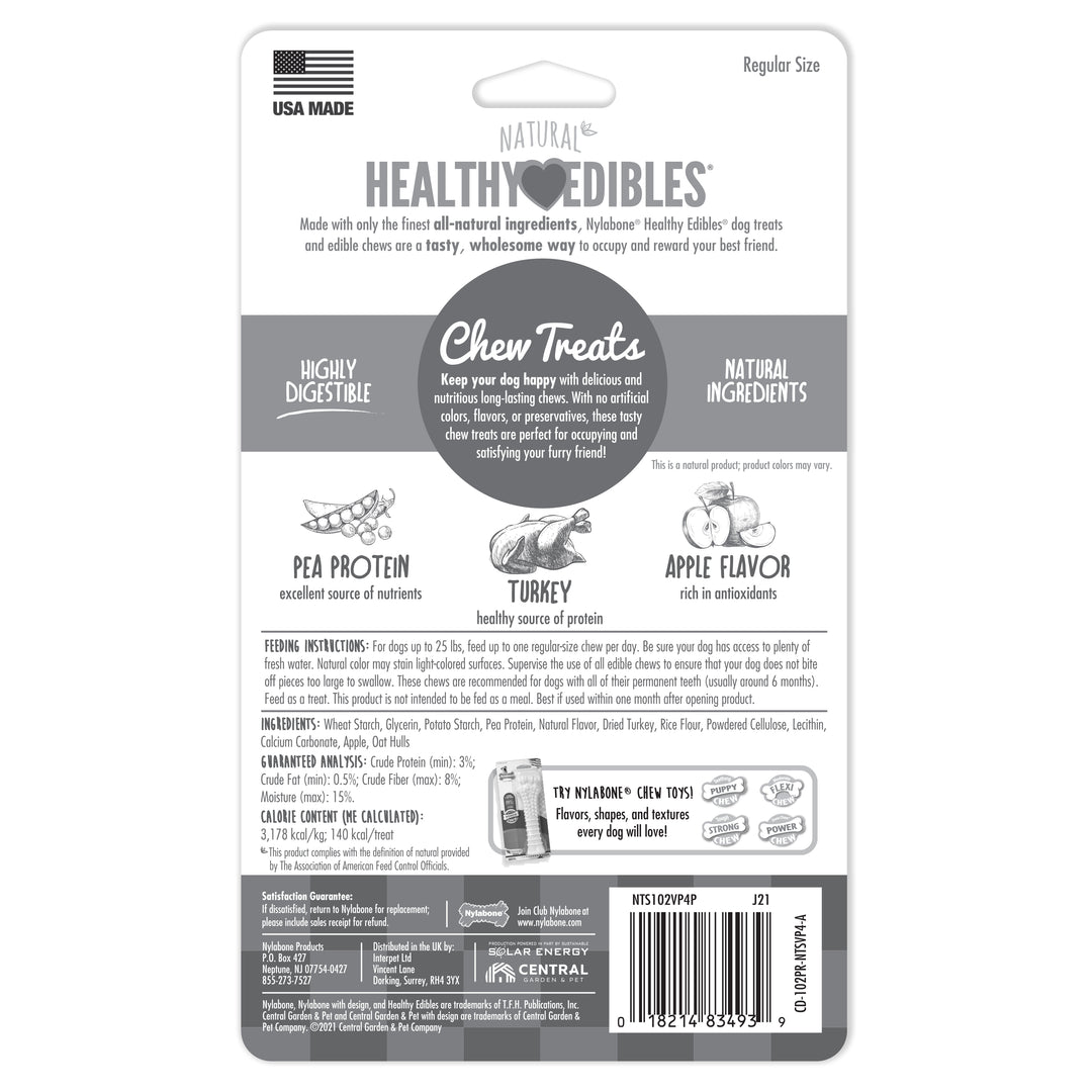 Nylabone Healthy Edibles All-Natural Long Lasting Chew Treats Turkey &amp; Apple Small (4 Count)