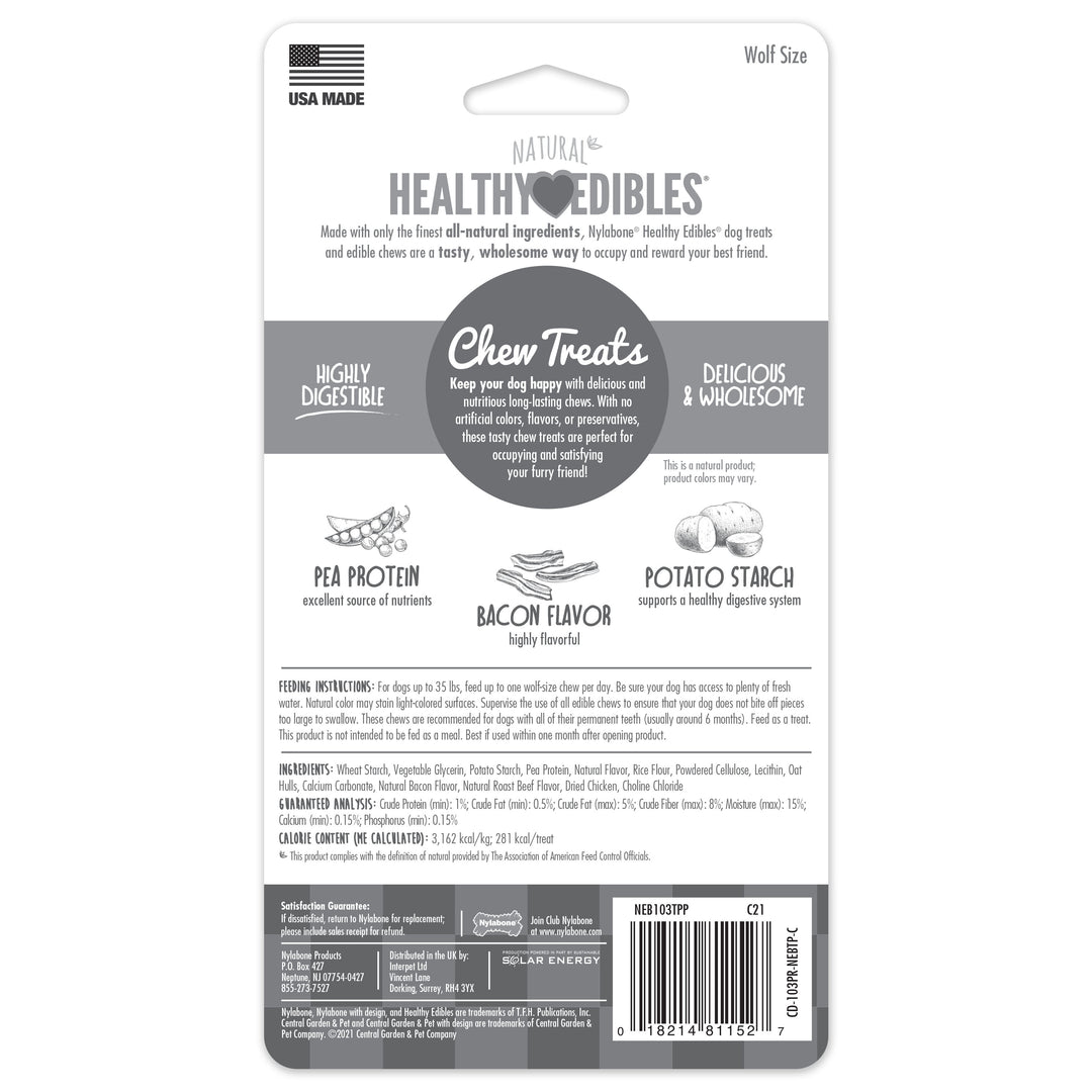 Nylabone Healthy Edibles All-Natural Long Lasting Chew Treats Bacon Medium (2 Count)
