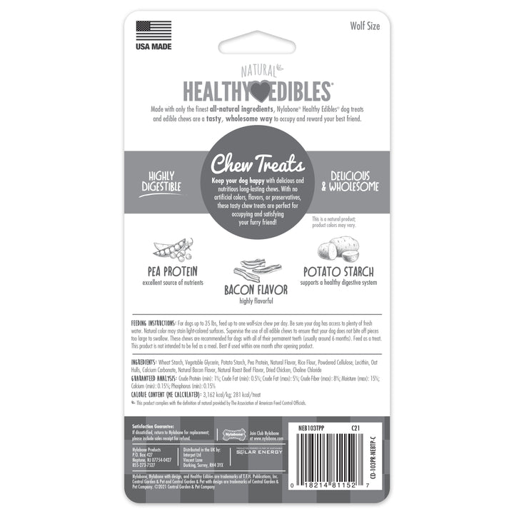 Nylabone Healthy Edibles All-Natural Long Lasting Chew Treats Bacon Medium (2 Count)