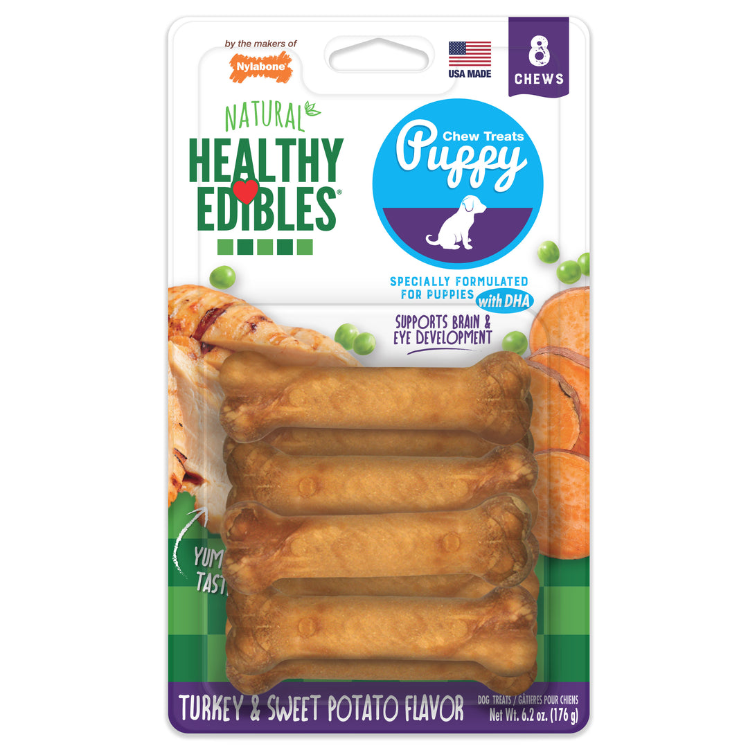 Nylabone Healthy Edibles All-Natural Long Lasting Puppy Chew Treats Turkey &amp; Sweet Potato X-Small (8 Count)
