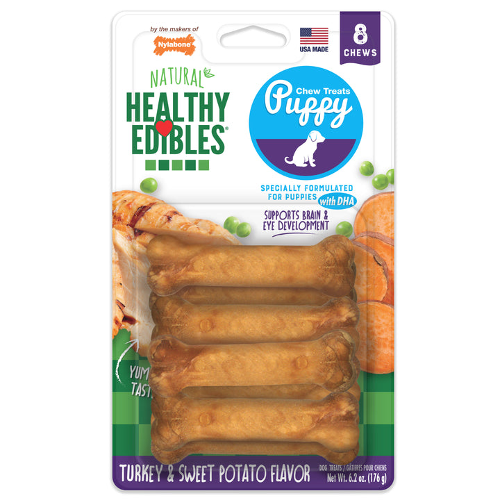 Nylabone Healthy Edibles All-Natural Long Lasting Puppy Chew Treats Turkey &amp; Sweet Potato X-Small (8 Count)