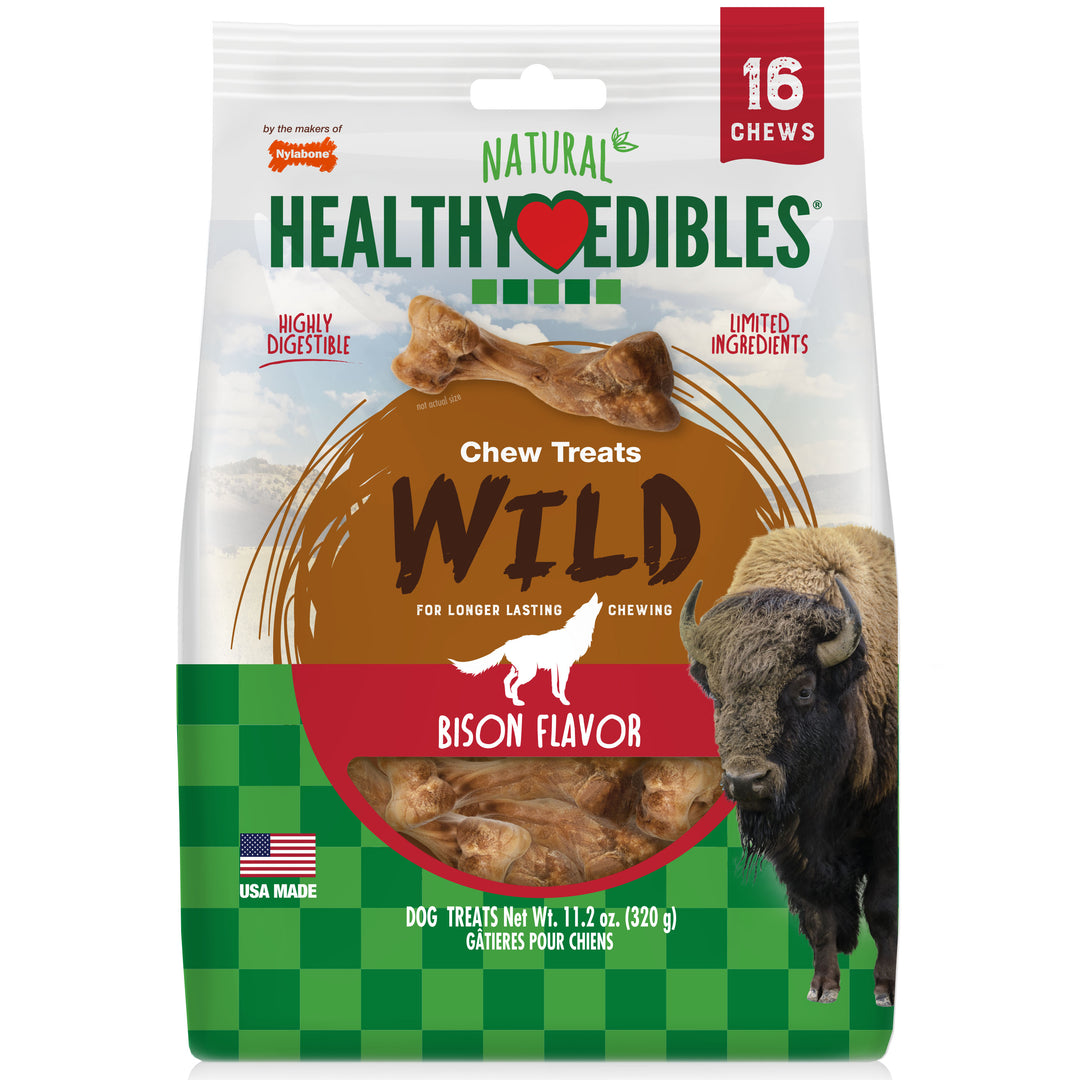 Nylabone Healthy Edibles Wild All-Natural Long Lasting Chew Treats Bison Small (16 Count)
