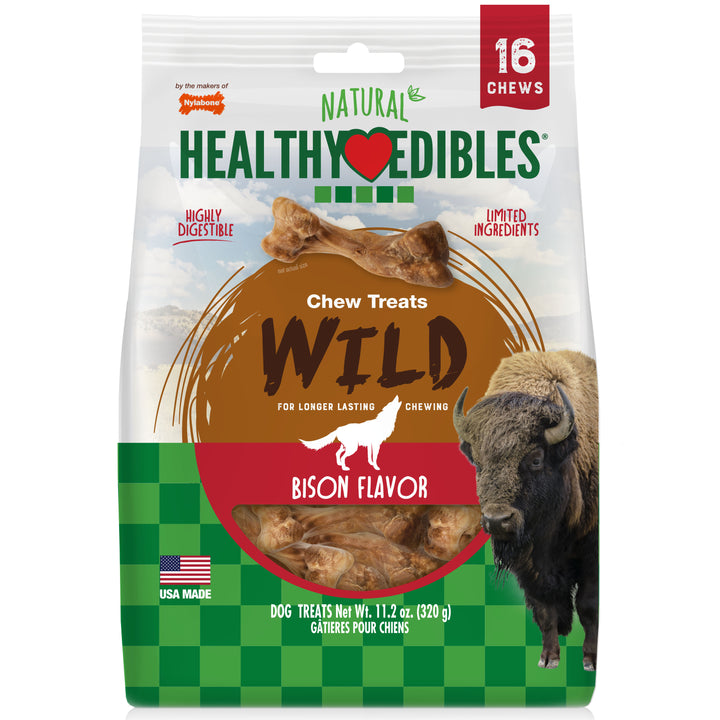 Nylabone Healthy Edibles Wild All-Natural Long Lasting Chew Treats Bison Small (16 Count)