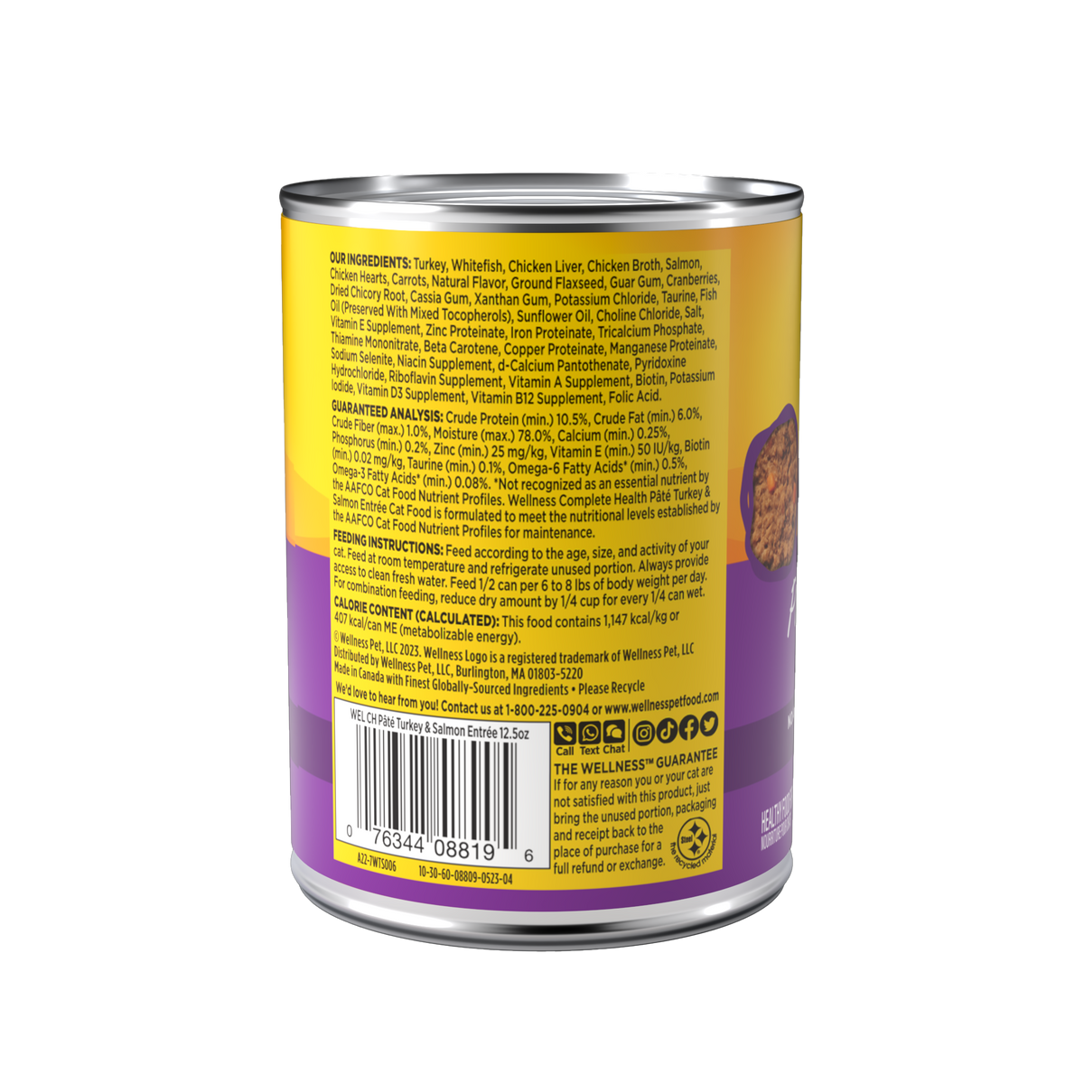 Wellness Complete Health Pate Adult Wet Cat Food, Natural, Protein-Rich, Grain Free, 12.5 Ounce, 12 Pack, (Turkey & Salmon)