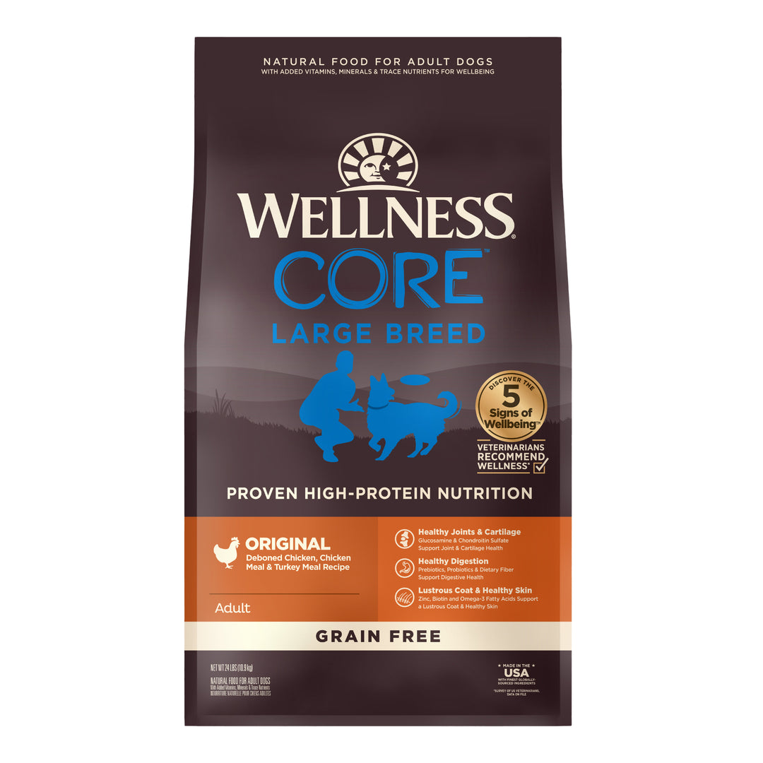 Wellness CORE Dry Dog Food, Large Breed, Grain-Free, High Protein, Natural, Deboned Chicken, Chicken Meal &amp; Turkey Meal Recipe, 24-Pound Bag