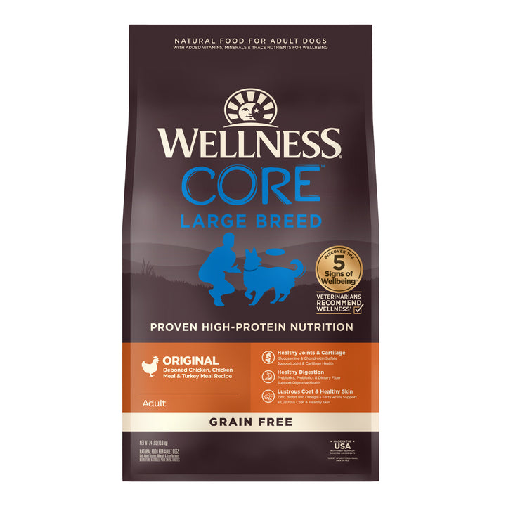 Wellness CORE Dry Dog Food, Large Breed, Grain-Free, High Protein, Natural, Deboned Chicken, Chicken Meal &amp; Turkey Meal Recipe, 24-Pound Bag