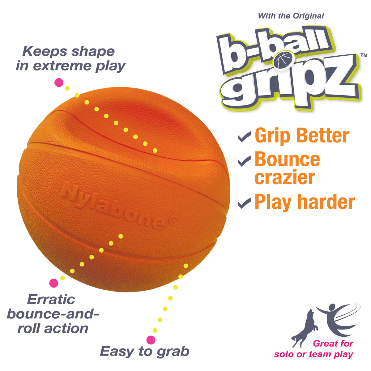 Nylabone Power Play B-Ball Gripz Basketball Dog Toy Medium 4.5 Inch (1 Count)